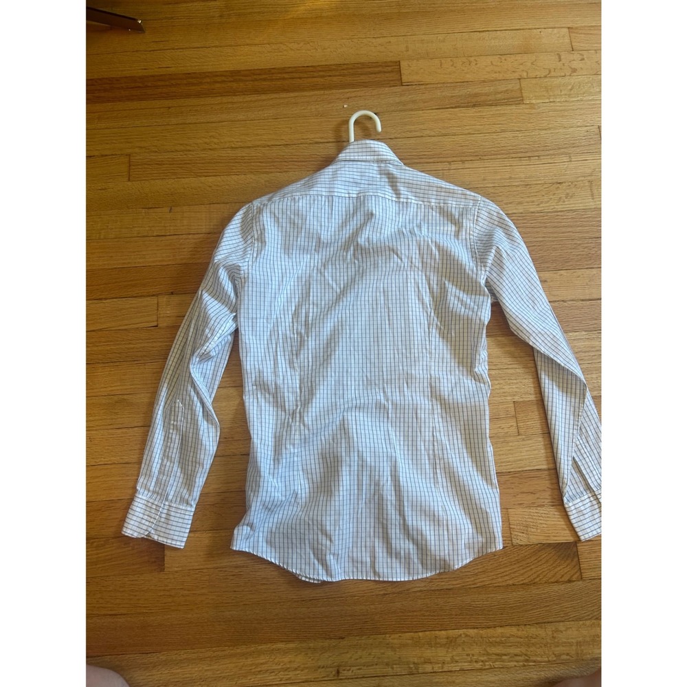 Yves Saint Laurent Chemises Mens 14.5 32-33 Blue White Grid Check Dress Shirt - Picture 5 of 5